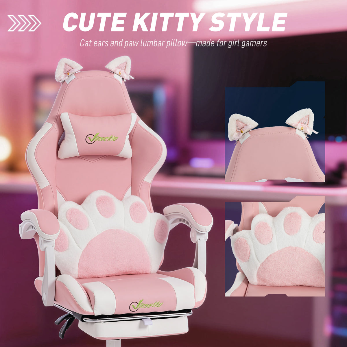 Chaise de jeu ergonomique avec oreillons de chat