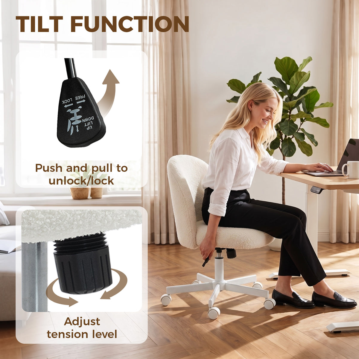 Chaise de bureau pivotante en sherpa