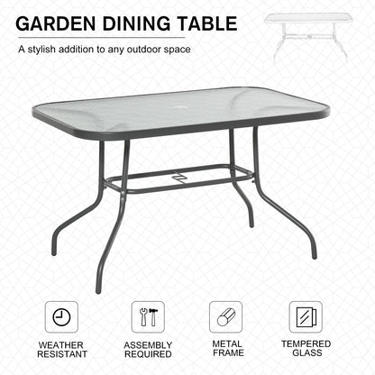 Table de patio en verre trempé avec trou pour parasol