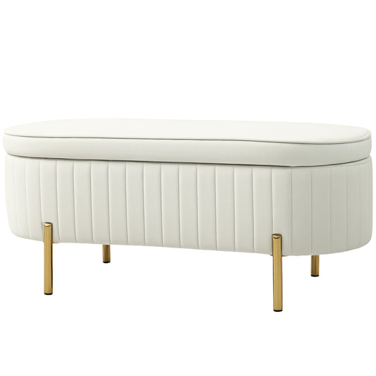 Banc coffre capitonné à cannelures, pieds dorés