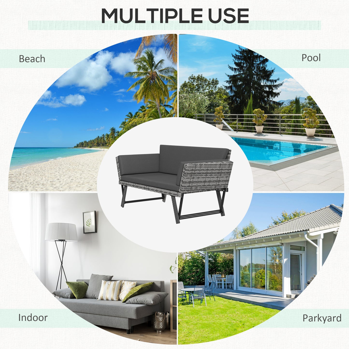 Causeuse convertible en osier pour patio — gris
