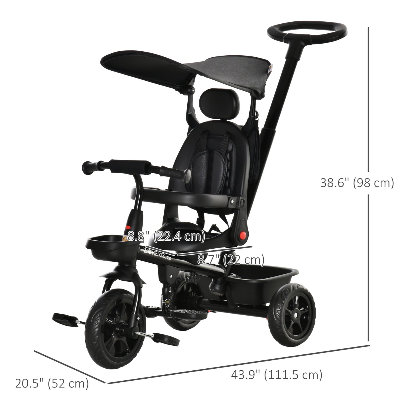 Tricycle évolutif 5-en-1 avec poignée parentale