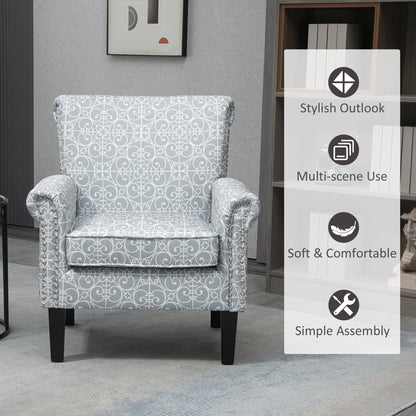 Fauteuil accent tissu lin clouté accoudoirs roulés