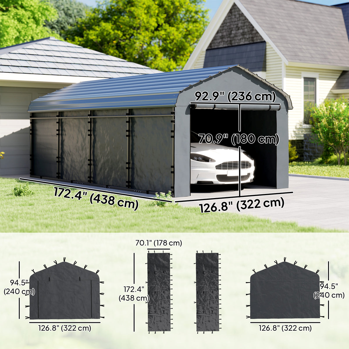 Ensemble de toiles latérales pour carport 3 x 4,6 m