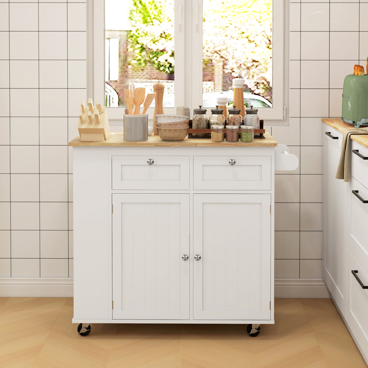 Îlot de cuisine roulant avec tablettes réglables