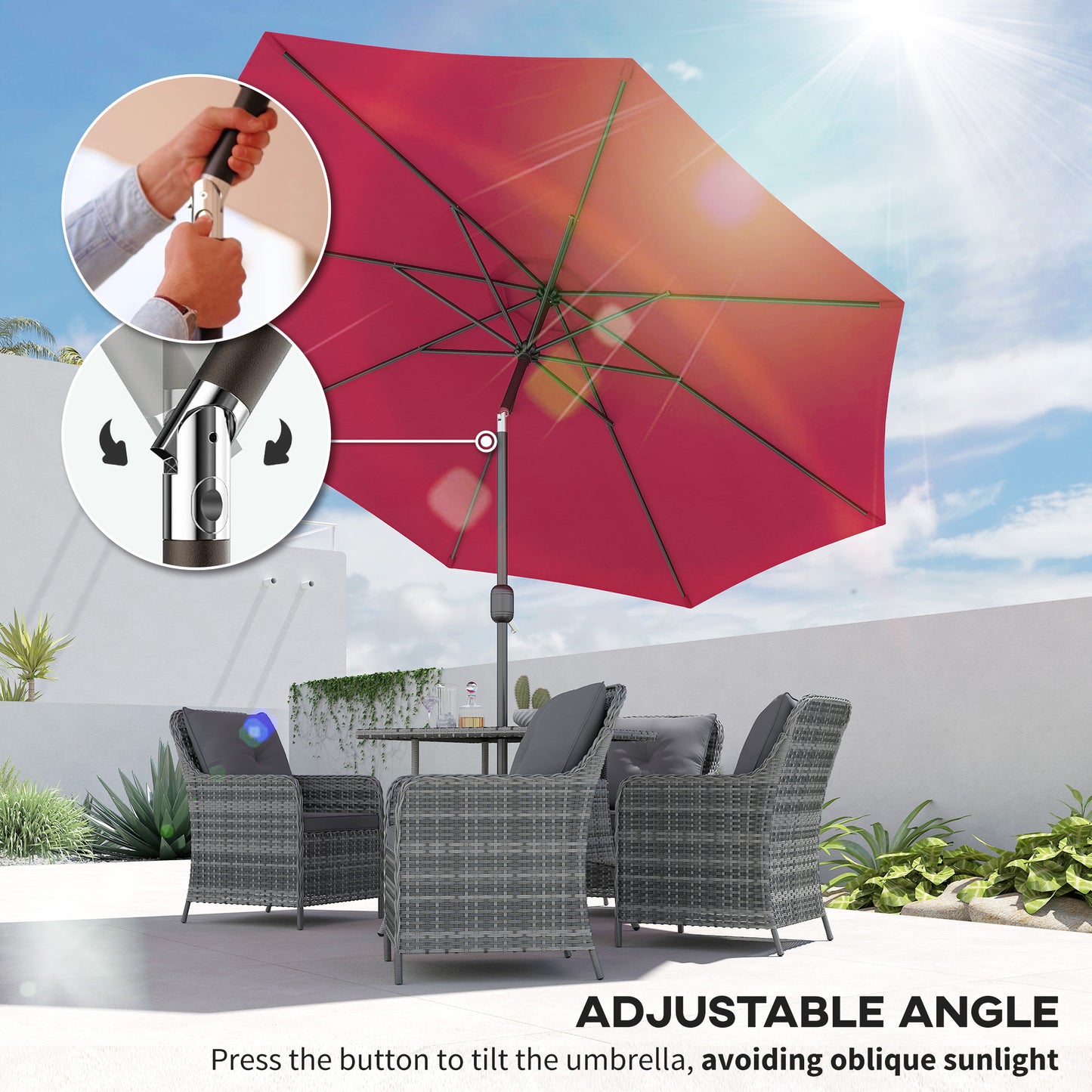 Parasol de patio rond 10 pieds avec manivelle