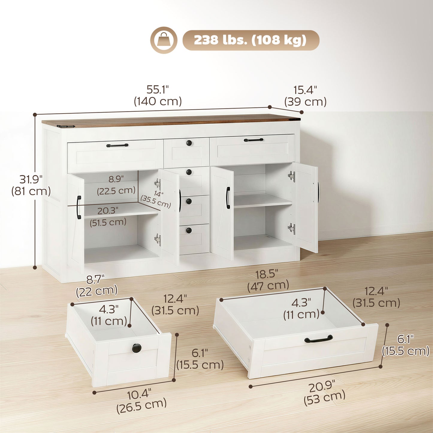 Buffet bahut style fermette 4 portes grange 6 tiroirs