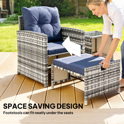 Outsunny 5-Piece Rattan Patio Set - Chairs + Ottomans + Glass Table