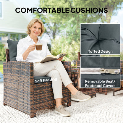 Outsunny 5-Piece Rattan Patio Set - Chairs + Ottomans + Glass Table