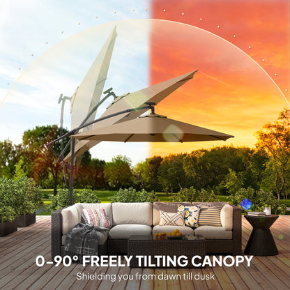 Parasol déporté avec lumières solaires LED et manivelle