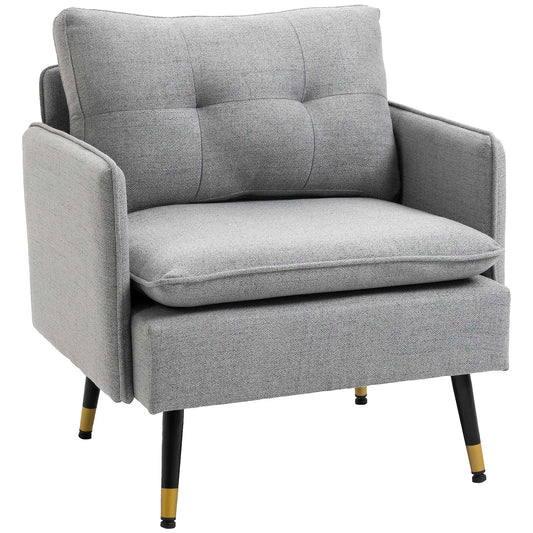 Fauteuil d'accent rembourré dossier capitonné pieds acier