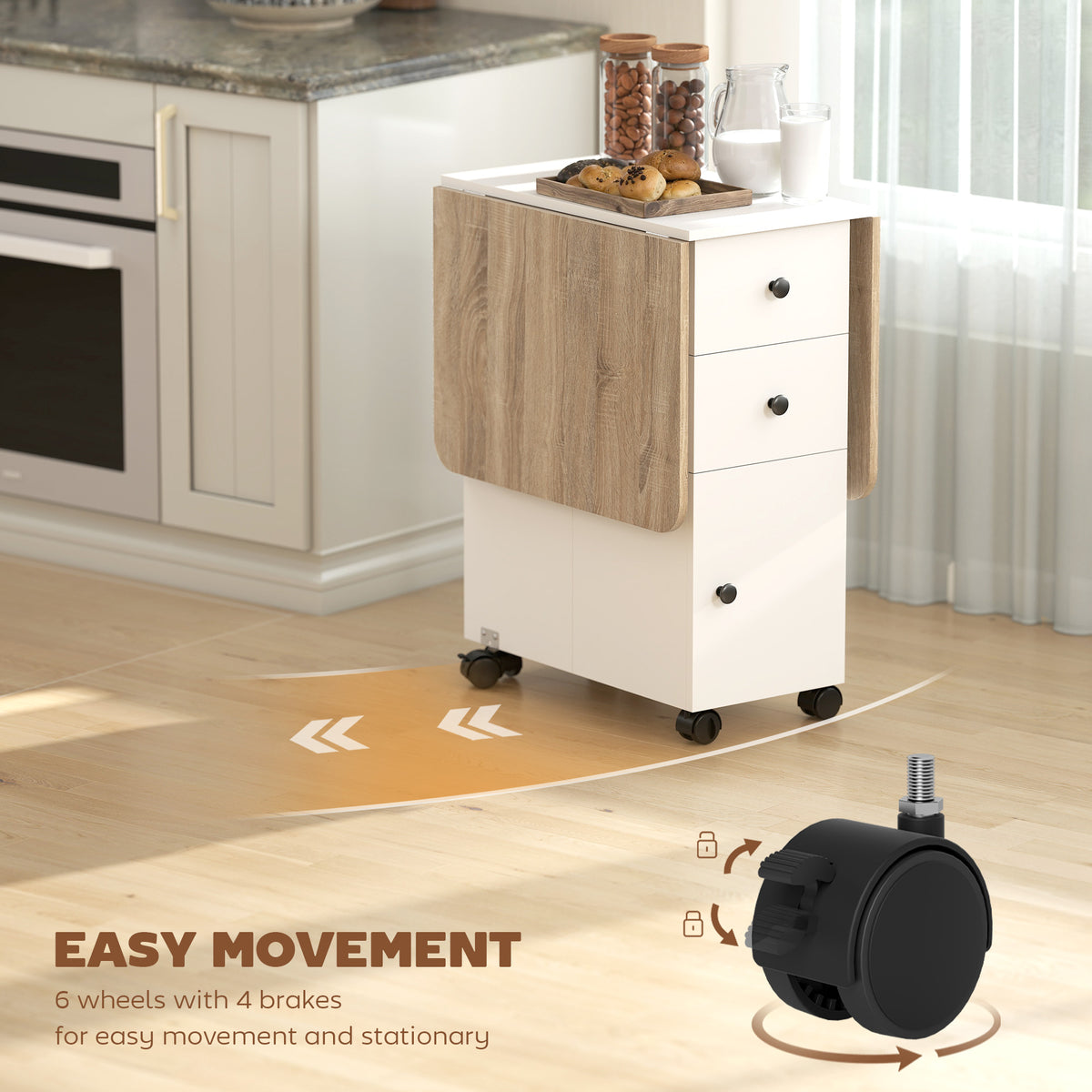 Table à manger pliante escamotable avec rangement — Roulettes