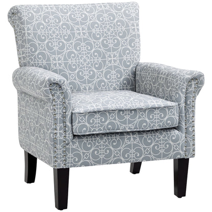 Fauteuil accent tissu lin clouté accoudoirs roulés