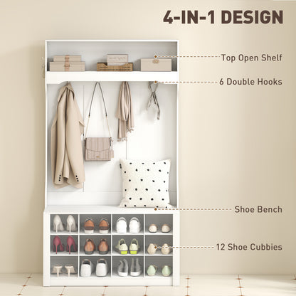 Hall tree 4-en-1 avec banc et 12 casiers à chaussures