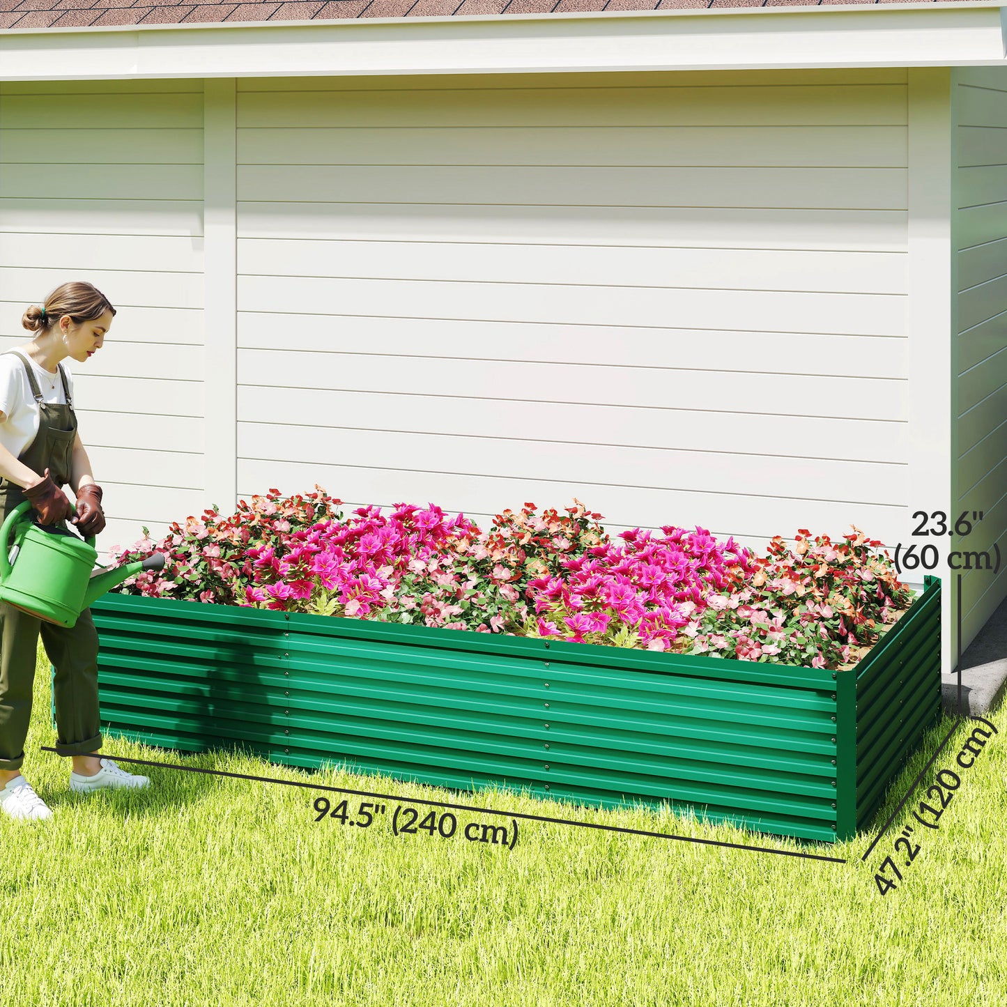 Outsunny 240x120x60cm Raised Garden Bed - Black Galvanized Planter
