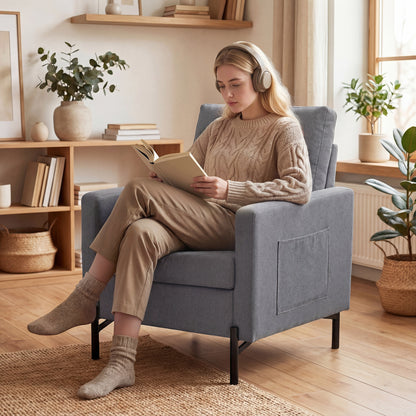 Fauteuil d'appoint rembourré avec poches latérales