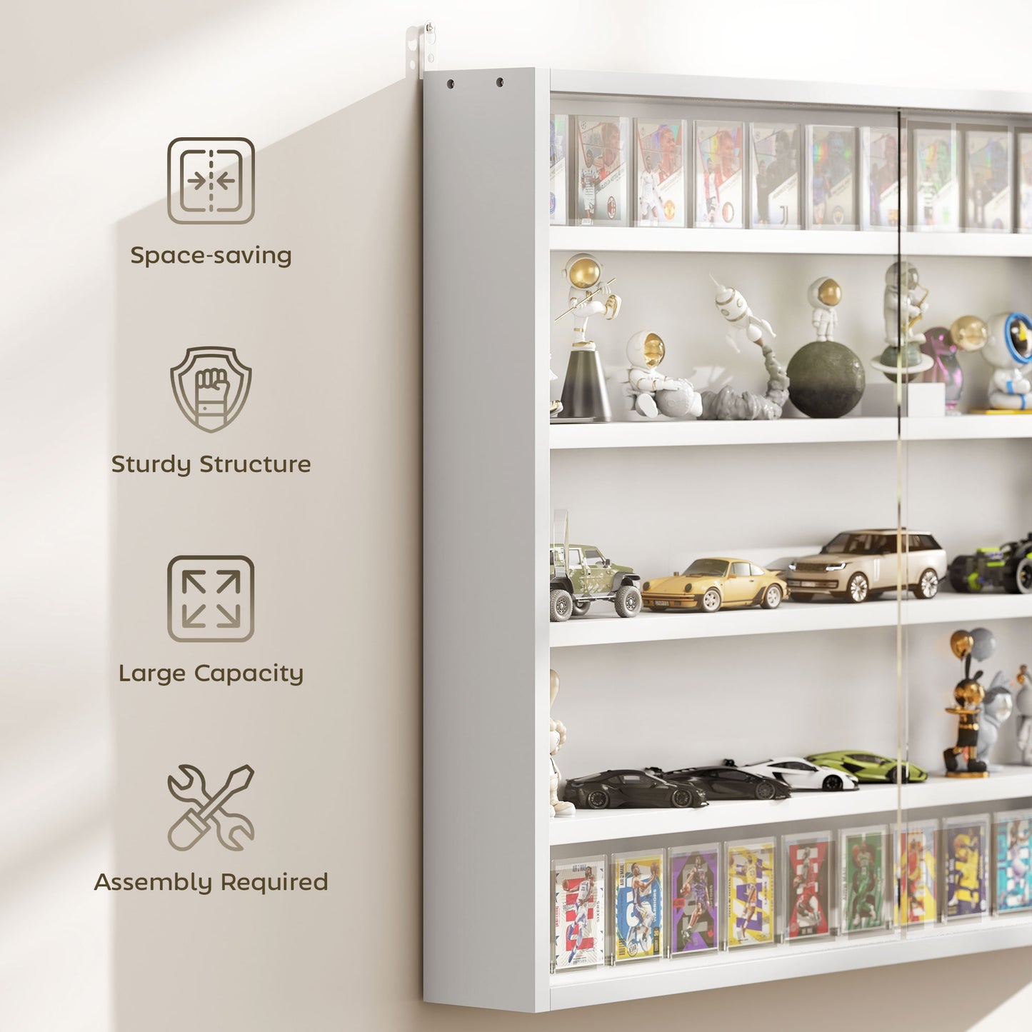 Vitrine murale 5 tablettes avec 2 portes en verre