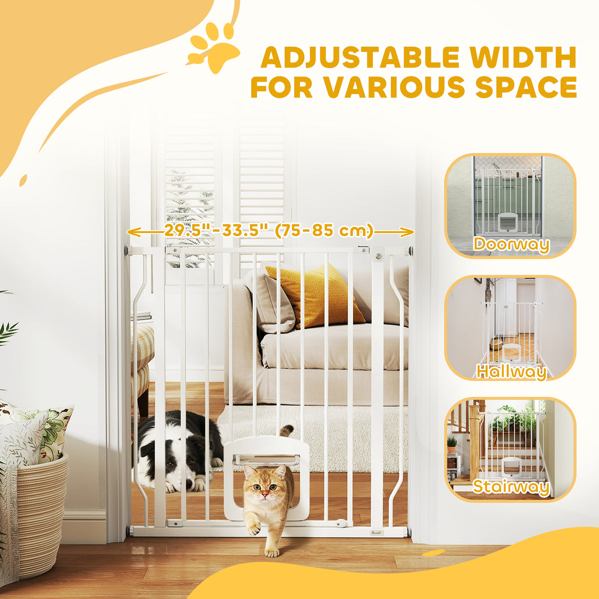 Barrière chien ajustable avec chatière — Métal