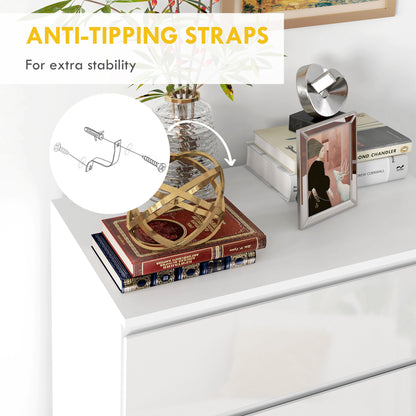 Commode 4 tiroirs fini haute brillance pour chambre