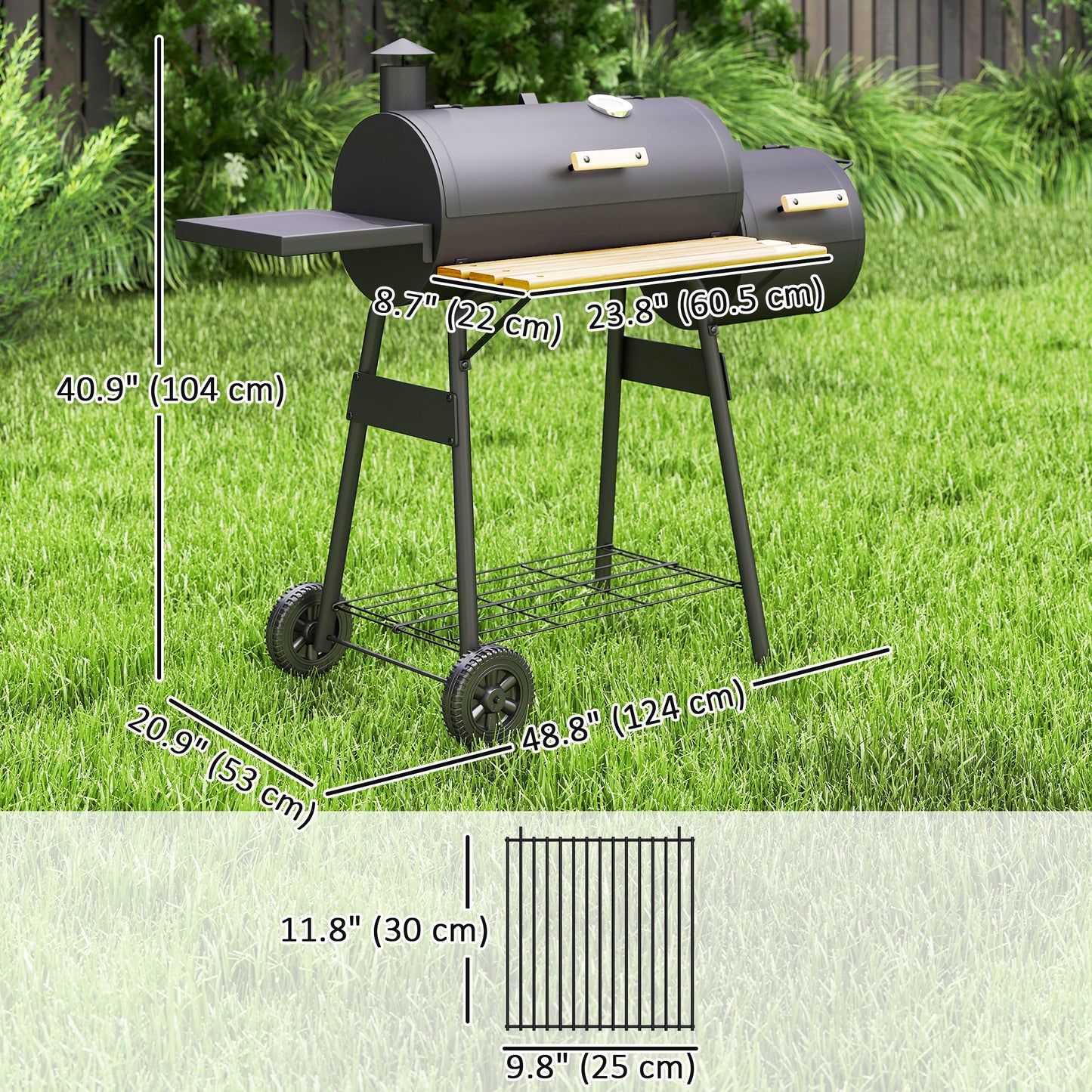 BBQ au charbon avec fumoir offset portable 124cm