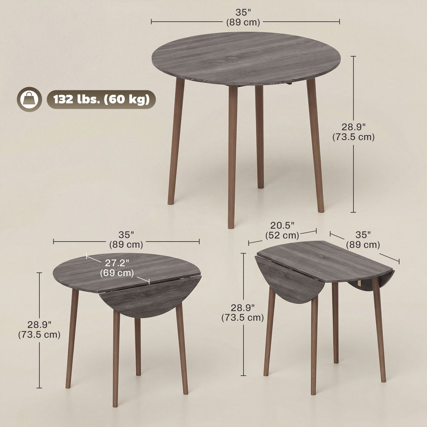 Table à manger pliante ronde à rallonges abattantes