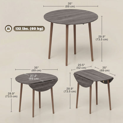Table à manger pliante ronde à rallonges abattantes