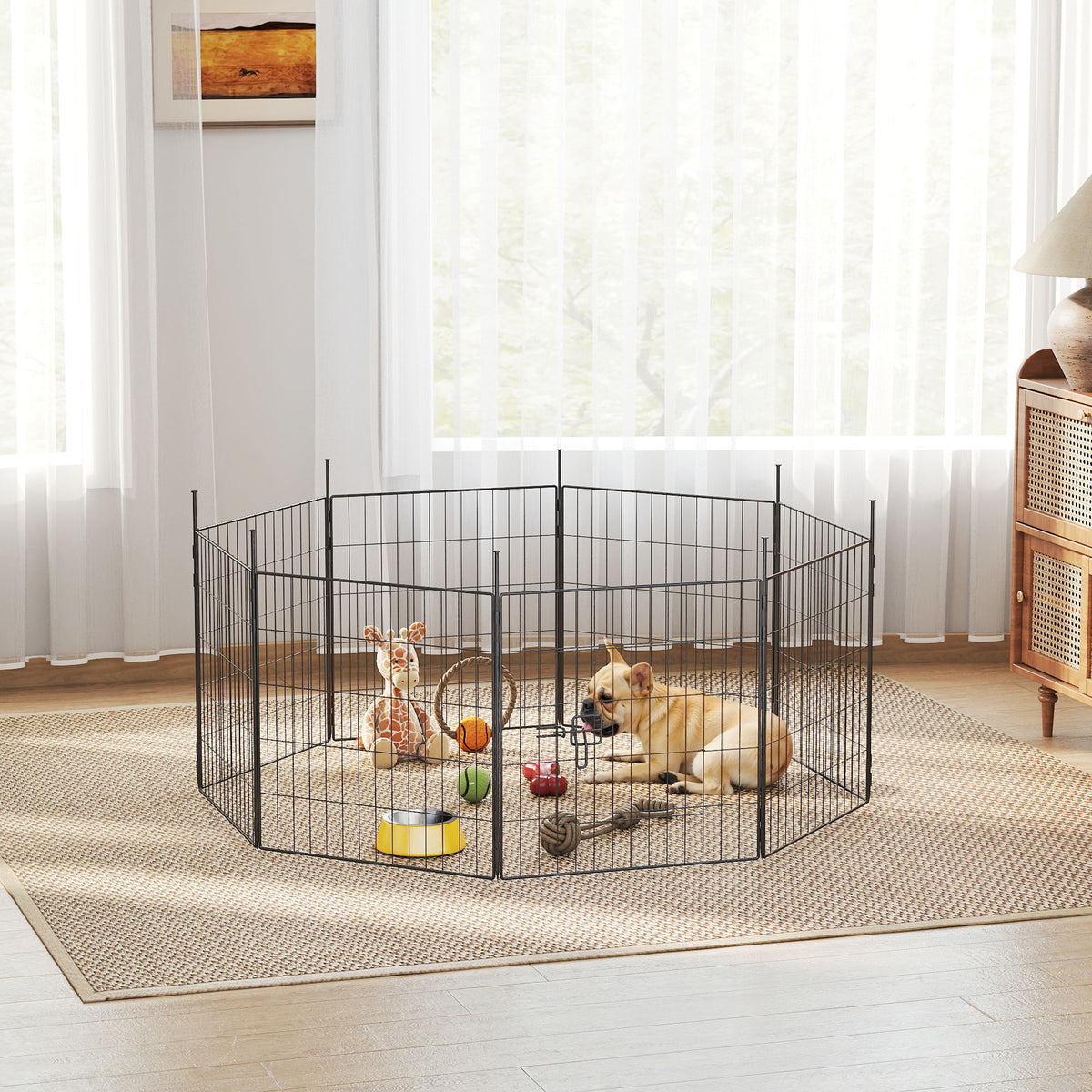 Parc pour chien 8 panneaux avec porte — acier