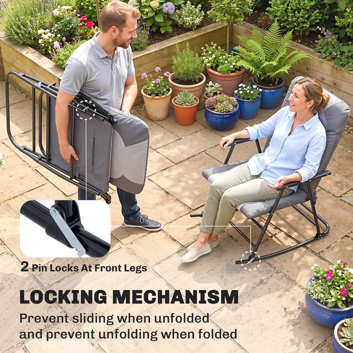 Ensemble 2 chaises berçantes rembourrées avec accoudoirs