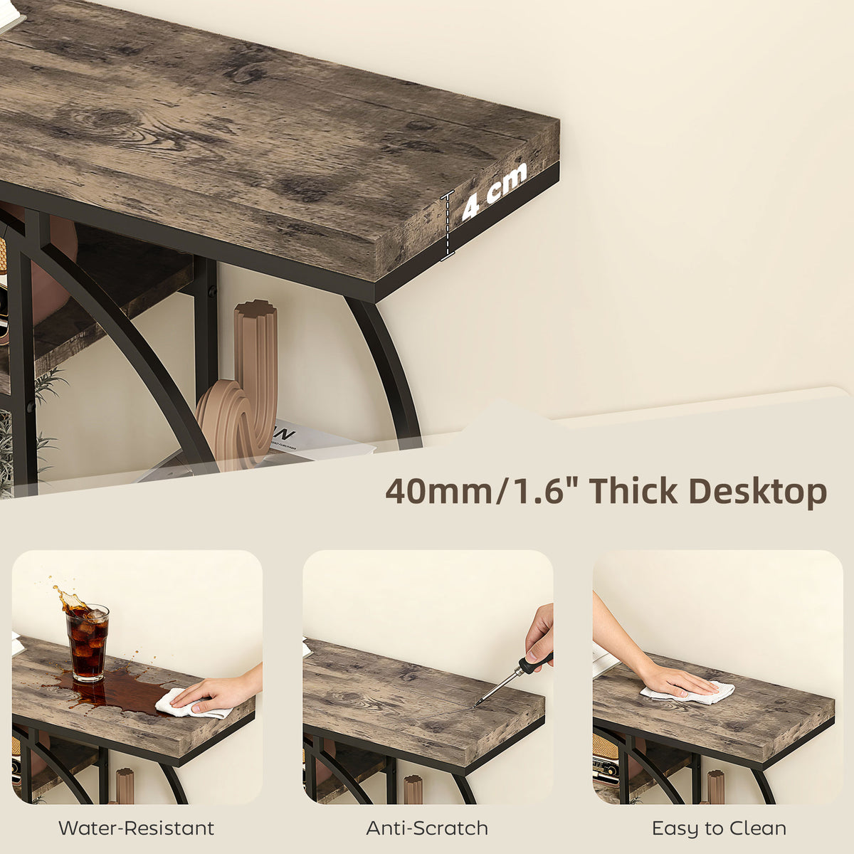 Console industrielle de salon avec tablettes de rangement 100 x 30 x 81,5 cm