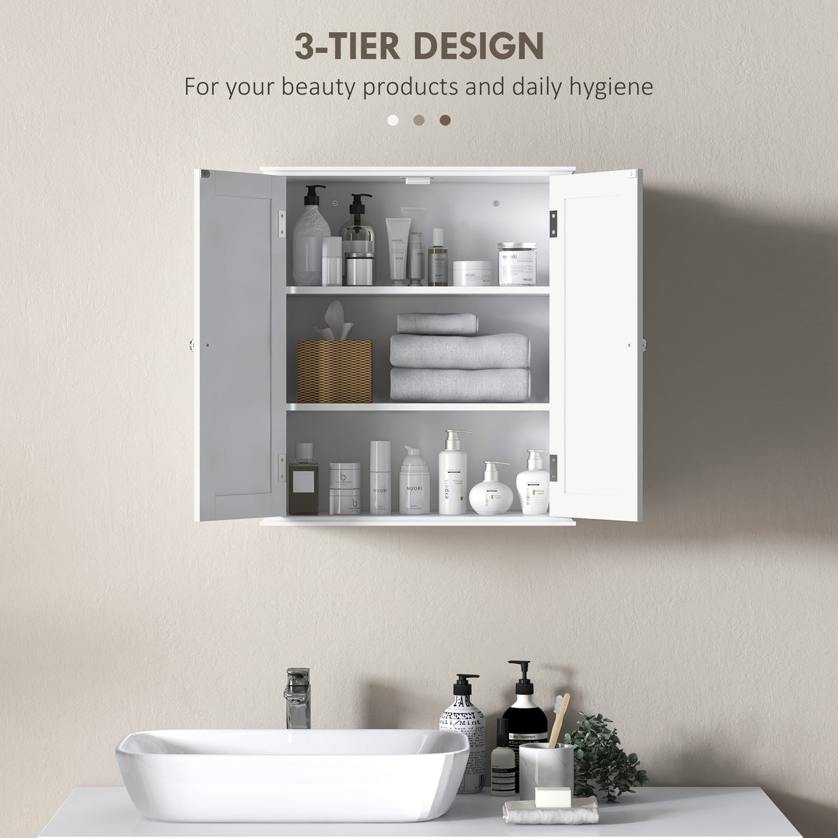 Armoire murale salle de bain 2 portes tablette ajustable