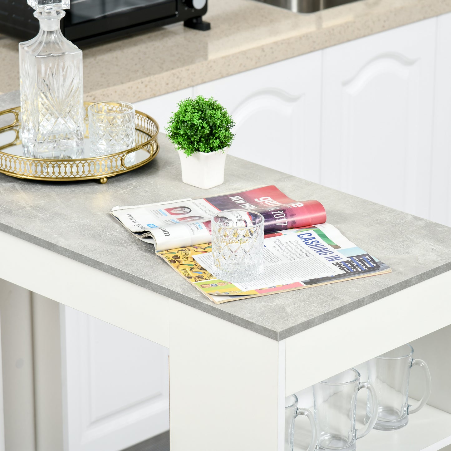 Table haute de bar avec 4 étagères de rangement