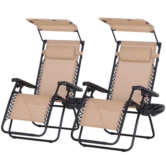 Ensemble 2 Chaises Zero Gravity Pliables avec Auvent - Aosom