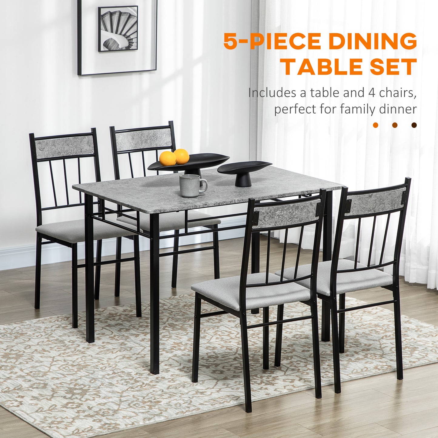 Ensemble salle à manger 5 pièces effet marbre pour 4