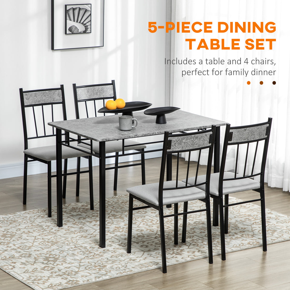 Ensemble salle à manger 5 pièces effet marbre pour 4