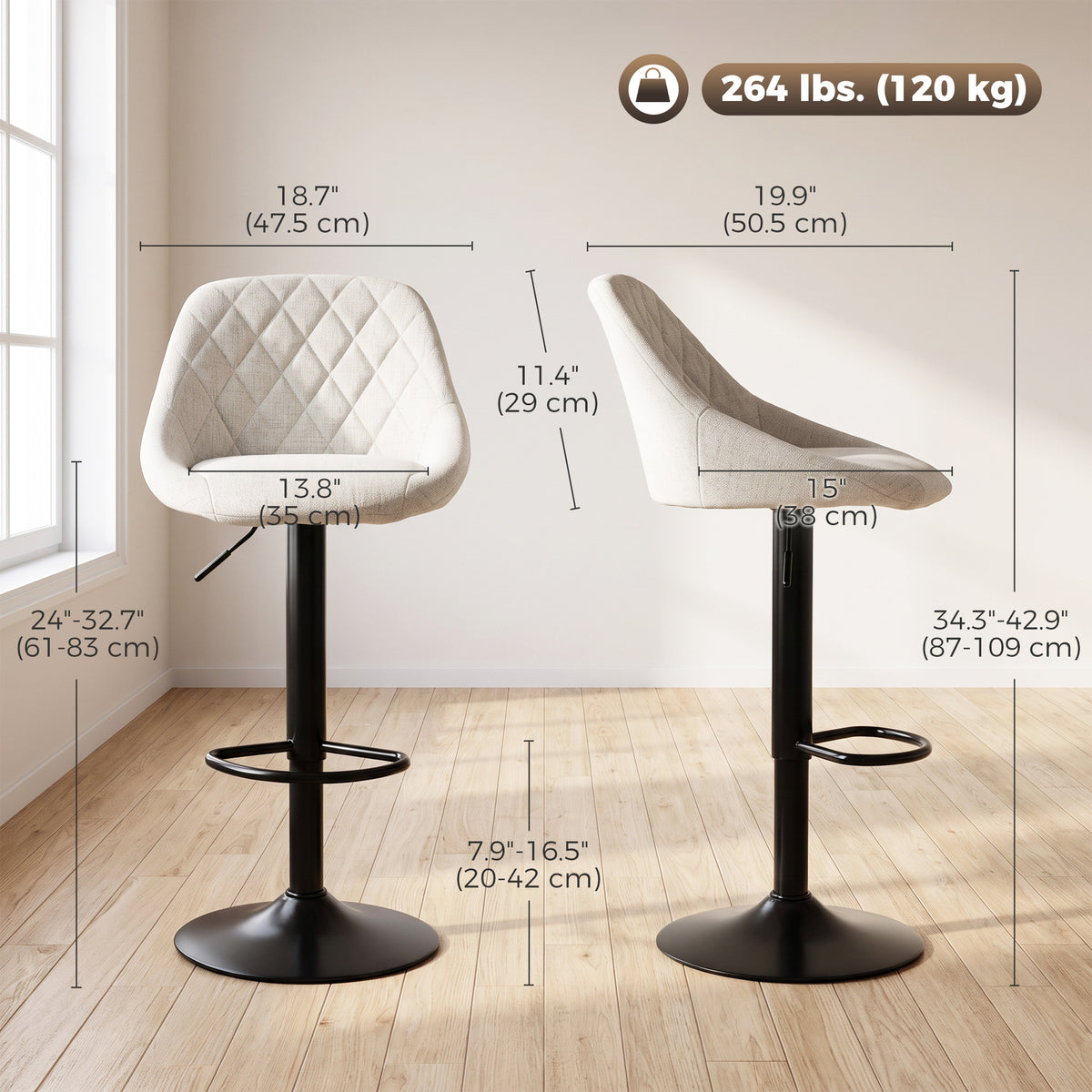 Ensemble de 3 Tabourets de Bar Pivotants Ajustables