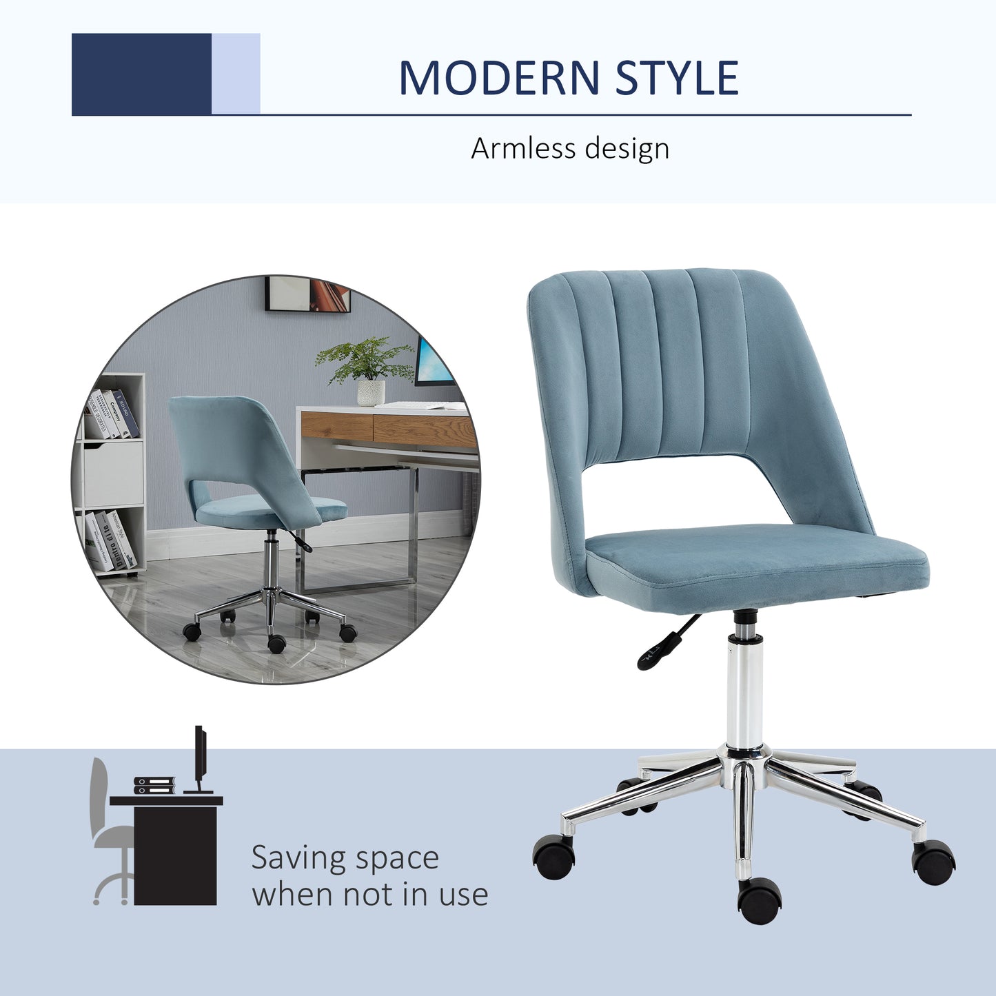Chaise de bureau mi-hauteur velours forme festonnée pivotante
