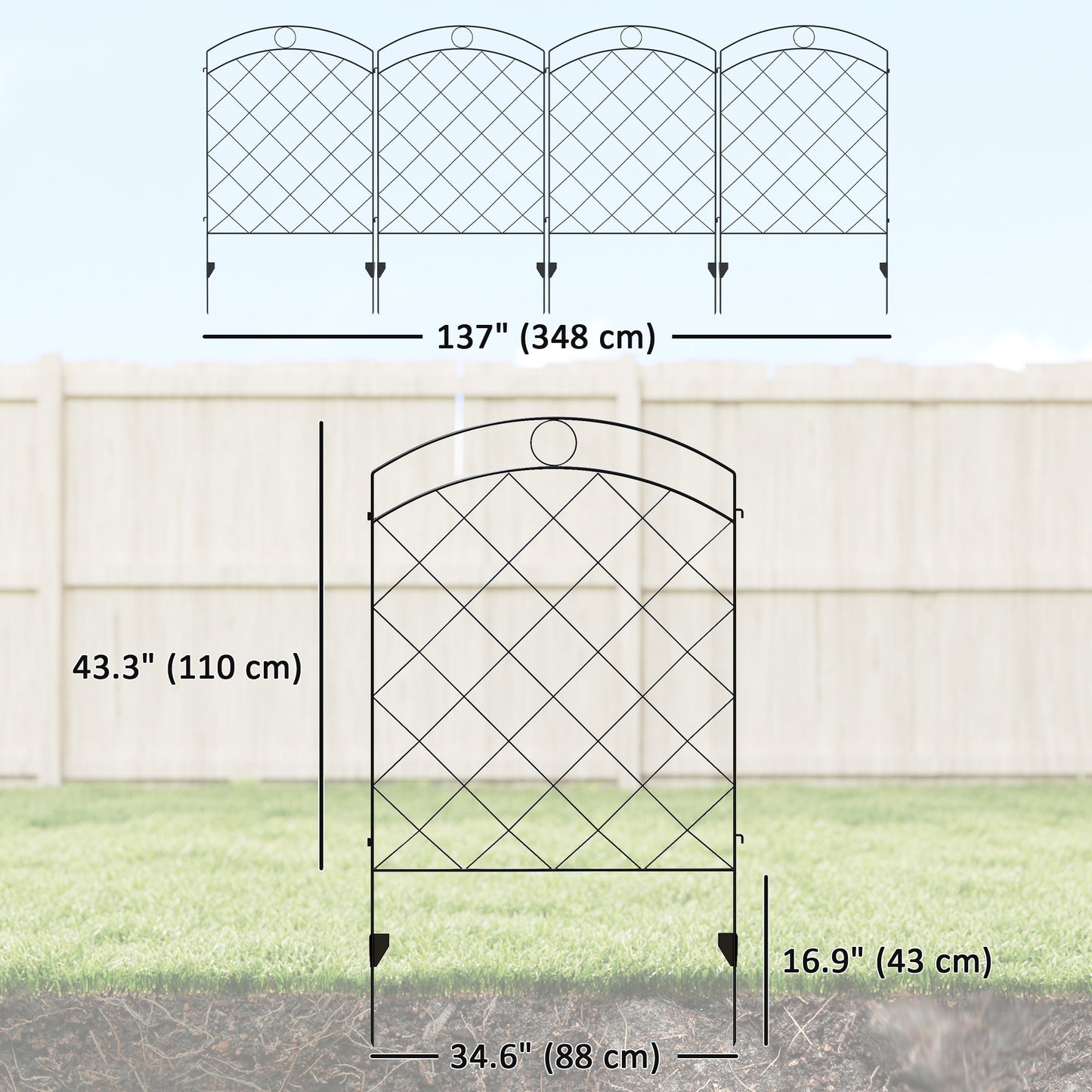 Clôture décorative de jardin 4 panneaux acier style vigne