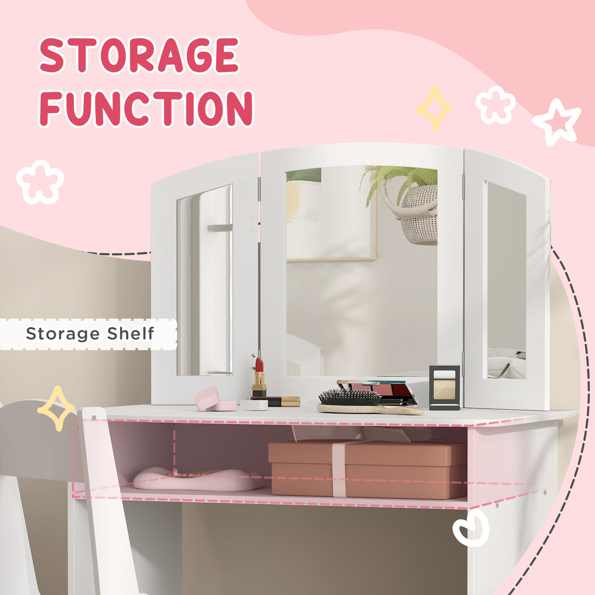 Coiffeuse pour enfants 2 en 1 avec miroir et tabouret