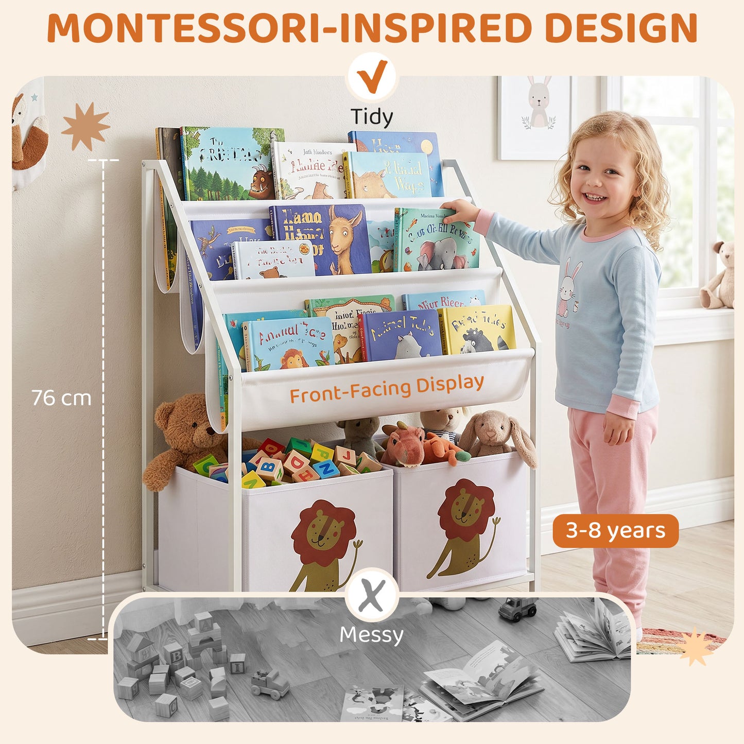 Bibliothèque enfant 3 niveaux avec tiroirs Montessori