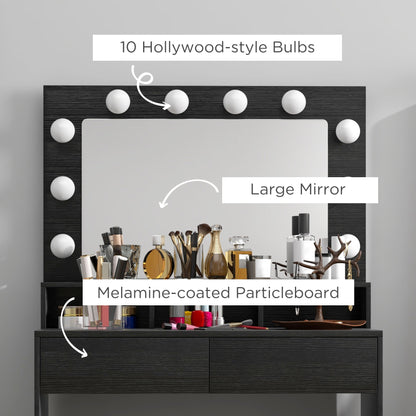 Coiffeuse avec miroir éclairé LED et tiroirs