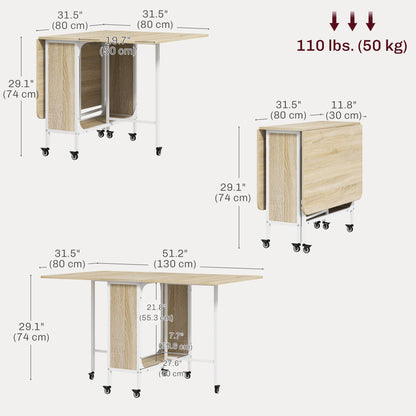 Table à manger pliante extensible avec tablette et roulettes