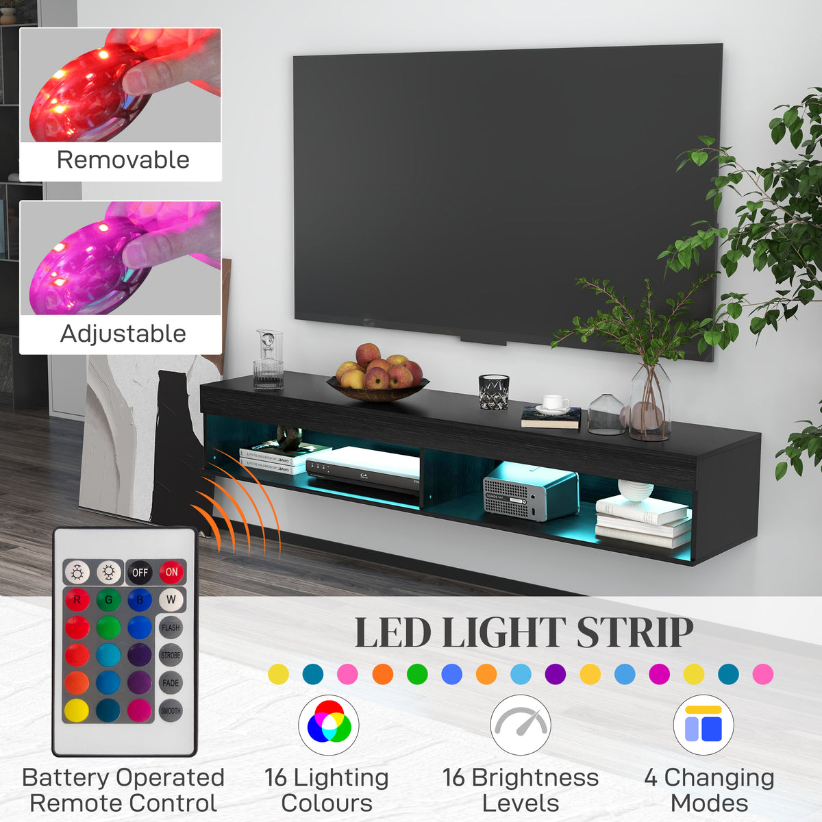 Meuble TV mural flottant avec lumières LED