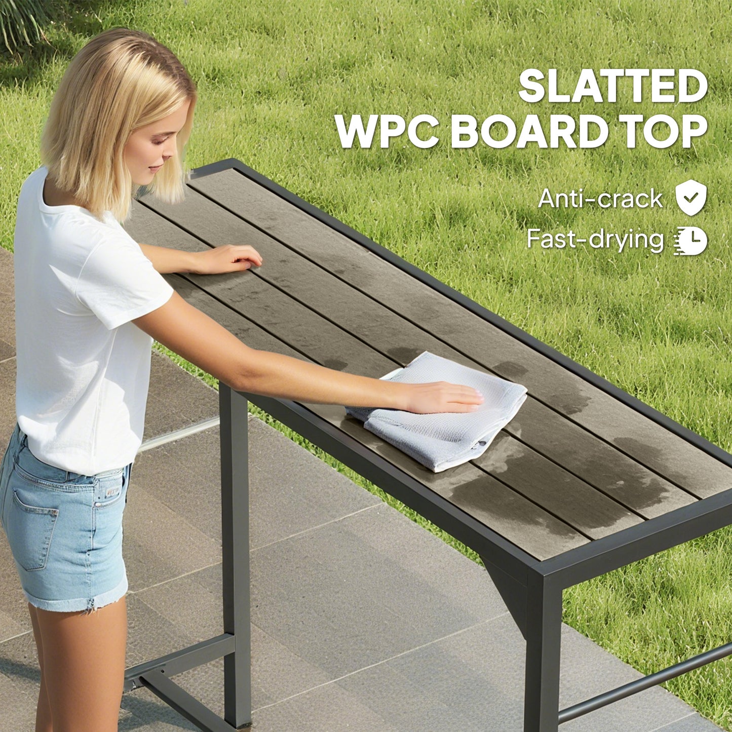 Table haute de patio avec décapsuleur intégré