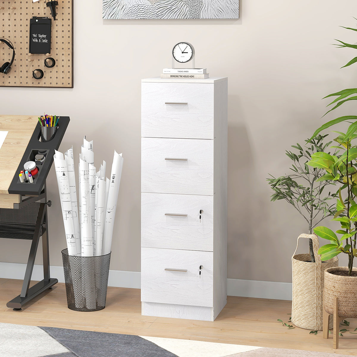 Classeur vertical de bureau verrouillable à quatre tiroirs