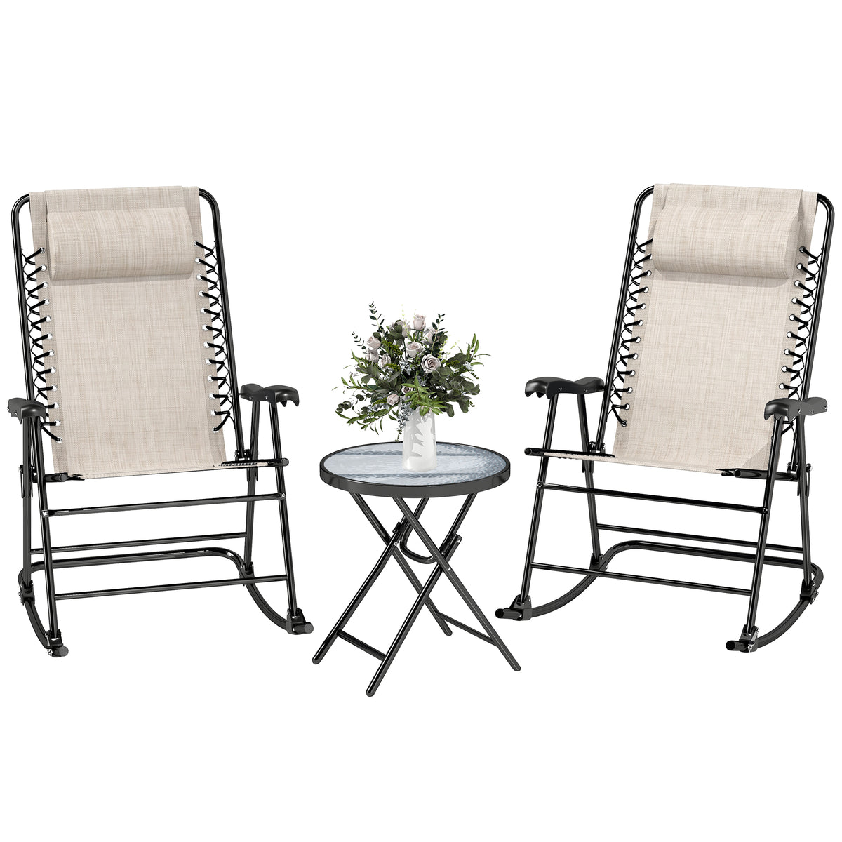Ensemble 3 pièces chaises berçantes patio avec table