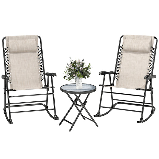 Ensemble 3 pièces chaises berçantes patio avec table