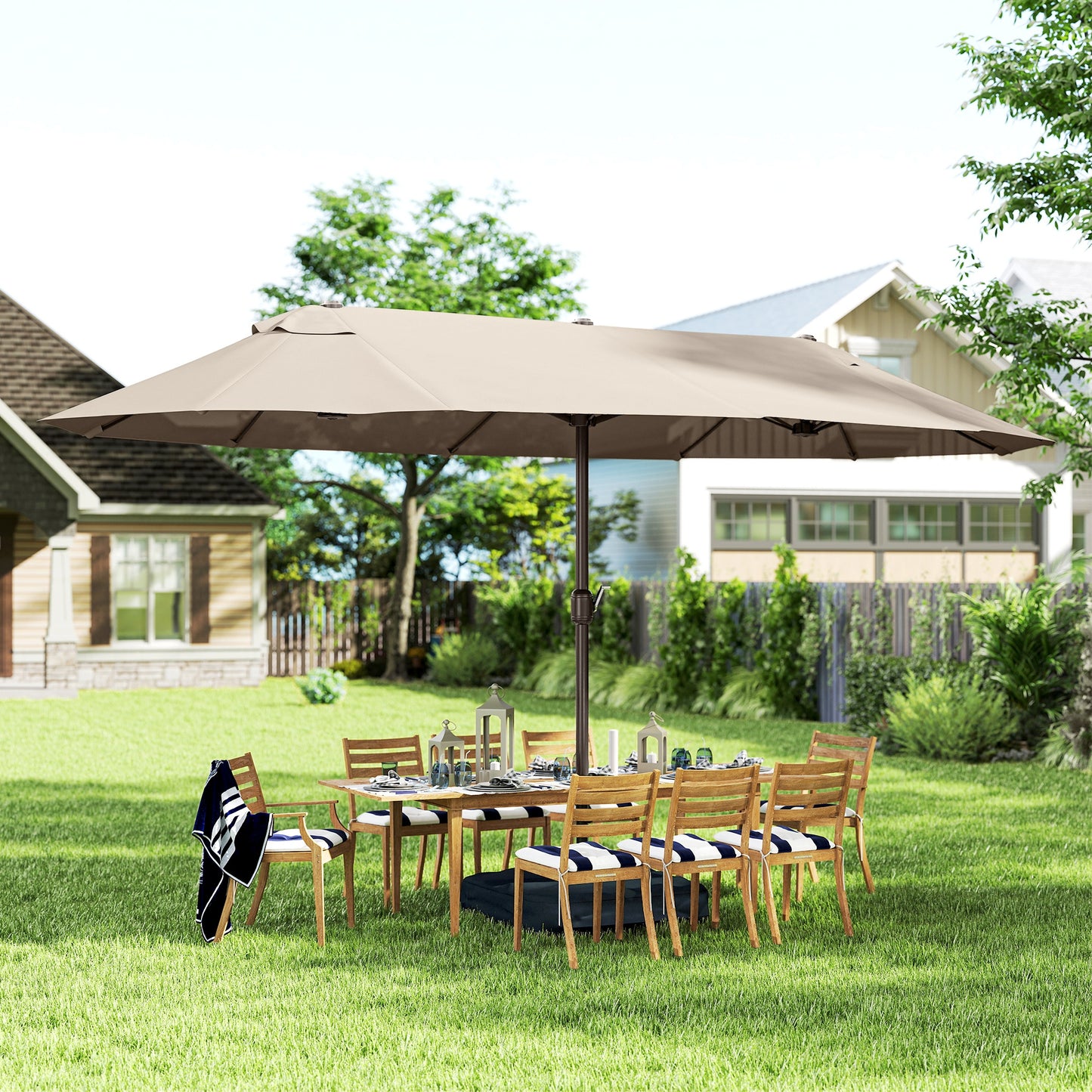 Parasol double toile 457 cm avec manivelle et base croisée