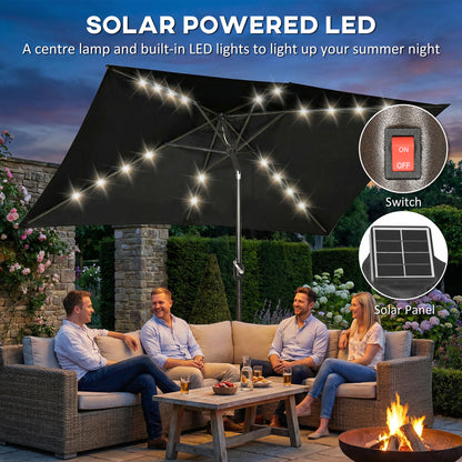 Parasol rectangulaire inclinable avec éclairage LED solaire 195x295cm