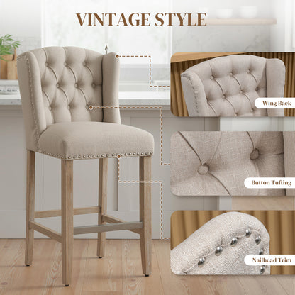 Ensemble 2 tabourets comptoir capitonné — beige