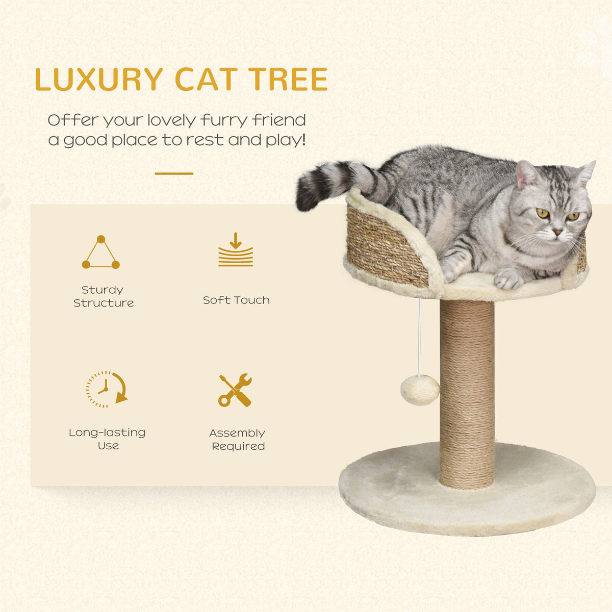 Arbre à chat compact avec poteau en sisal et jouet